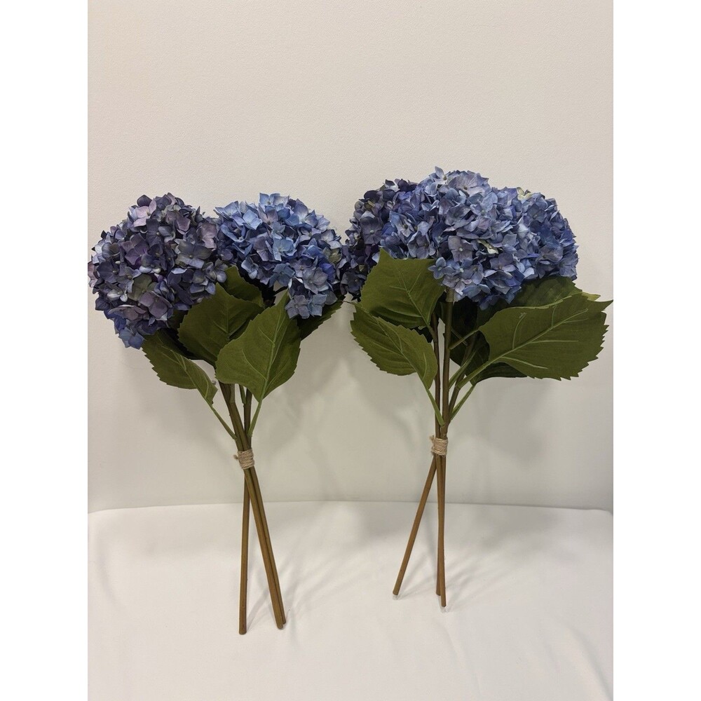 Pottery Barn Faux Blue Hydrangeas Flower Bouquets Set Of 2 Artificial Floral Ste
